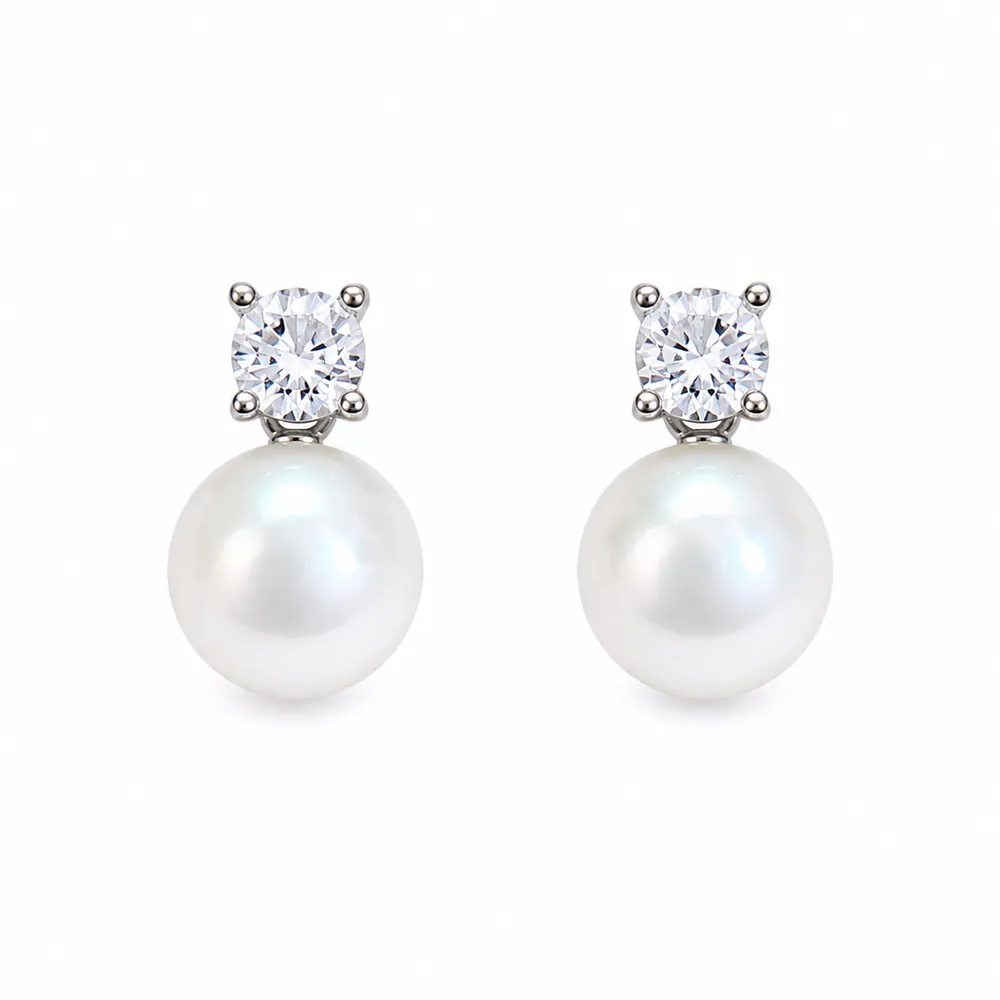 Brinco Pérola Moissanite 8mm / 2 quilates