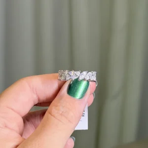 Anel Navete Inteiro Cravejado 3x6mm / 1 quilates