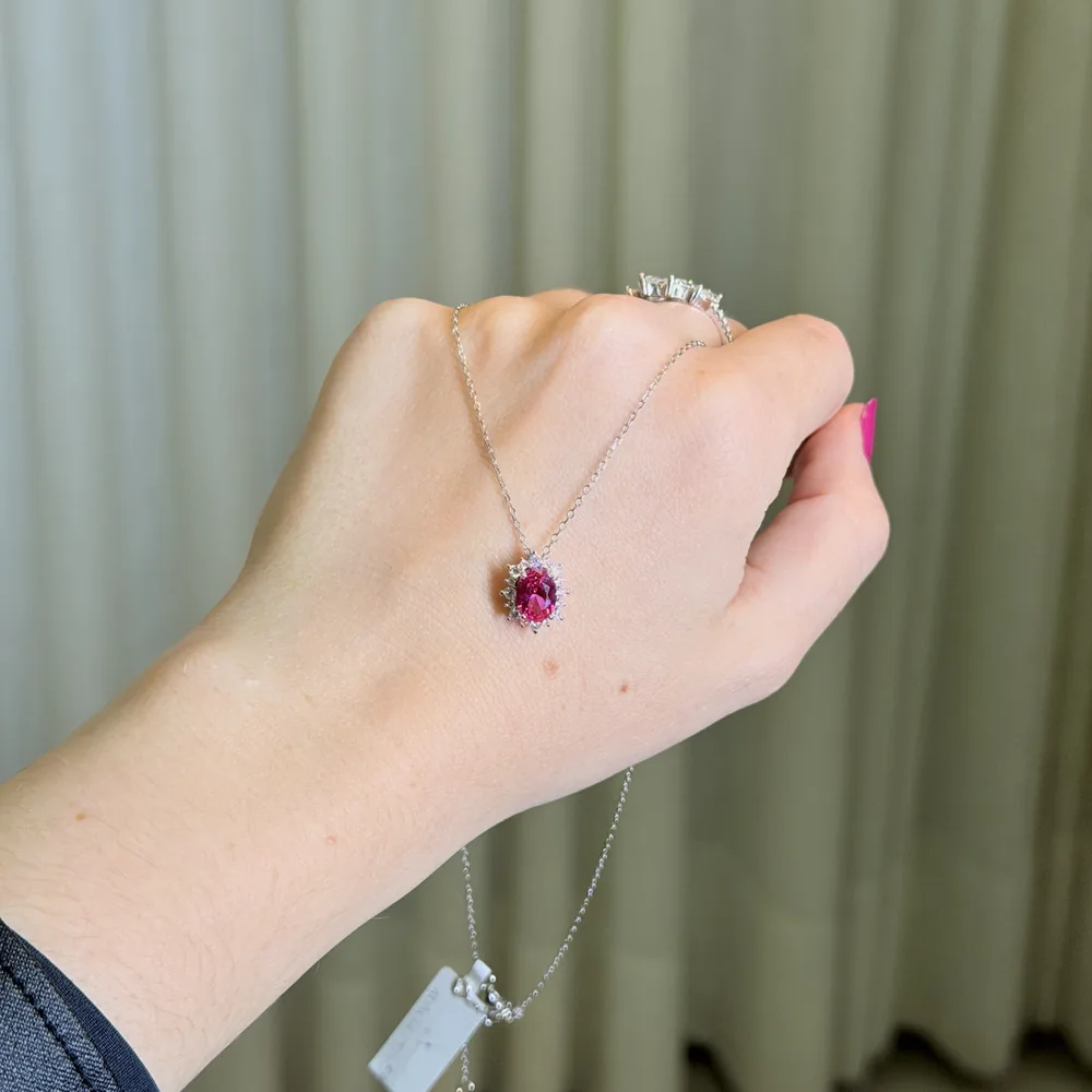 Colar Safira Pink 6x8mm
