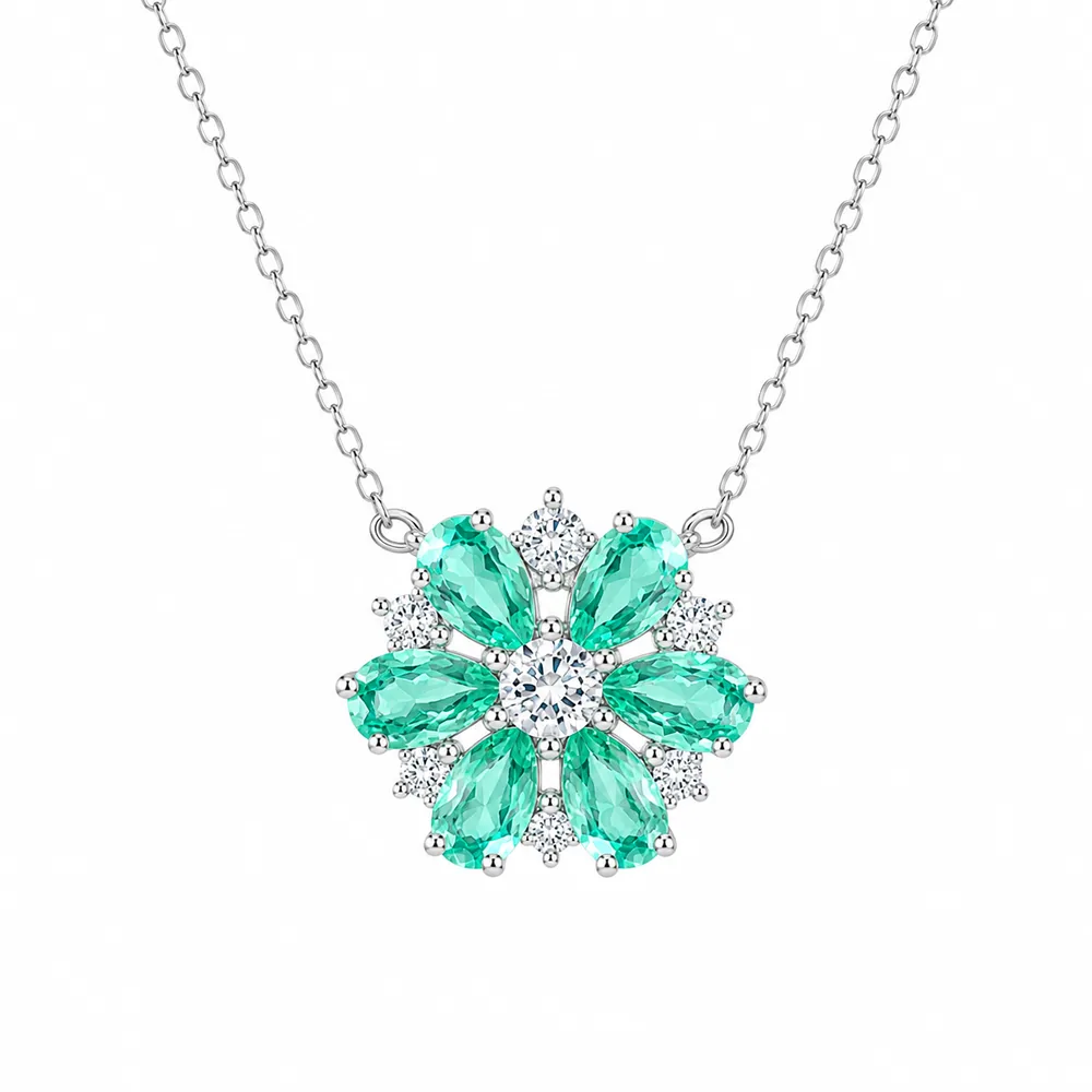 Colar Flor Turmalina Fusion Moissanite 2mm