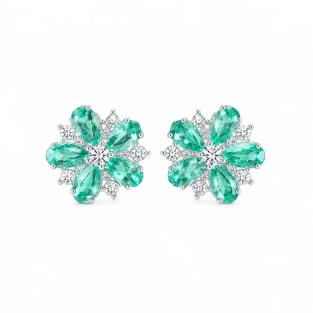 Brinco Flor Turmalina Fusion Moissanite 2mm