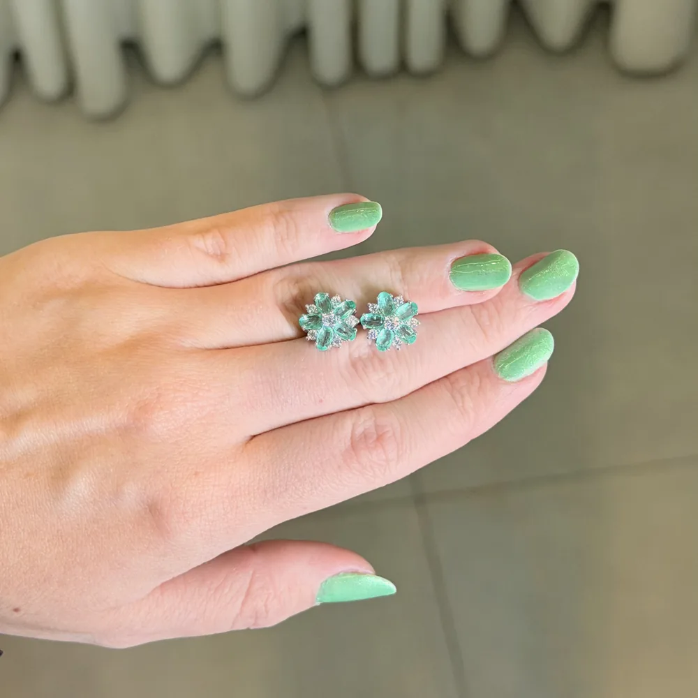 Brinco Flor Turmalina Fusion Moissanite 2mm
